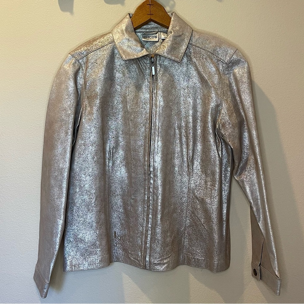 Chico's 100% Leather Foil Jacket Size M